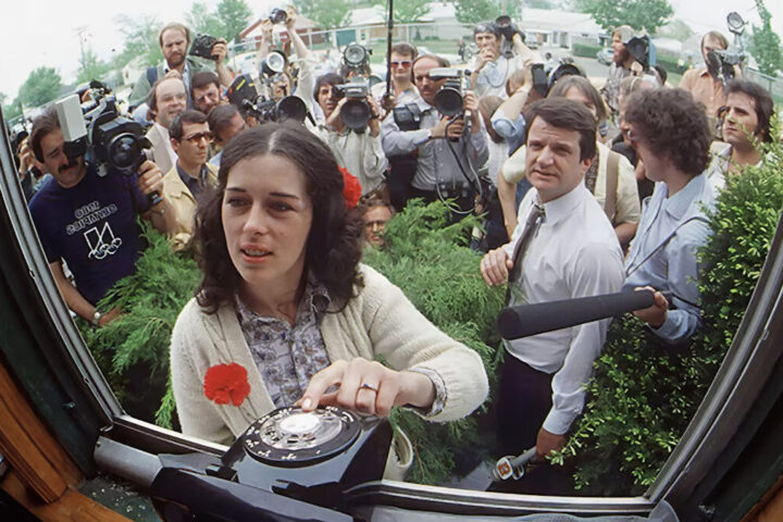 Lois Gibbs never avoided the spotlight in her fight to protect Love Canal's families from chemical waste. The press surrounds her outside the Love Canal Homeowners Association in 1980 as Gibbs waits for a phone call from the White House. Photograph By Mickey H. Osterreicher