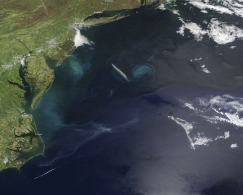 Watersheds on the U.S. Eastern Seaboard will be among the areas most affected by underground saltwater intrusion by the year 2100 due to sea level rise and changes in groundwater supplies, according to a NASA-DOD study. NASA’s Terra satellite captured this image on April 21, 2023. Credit: NASA