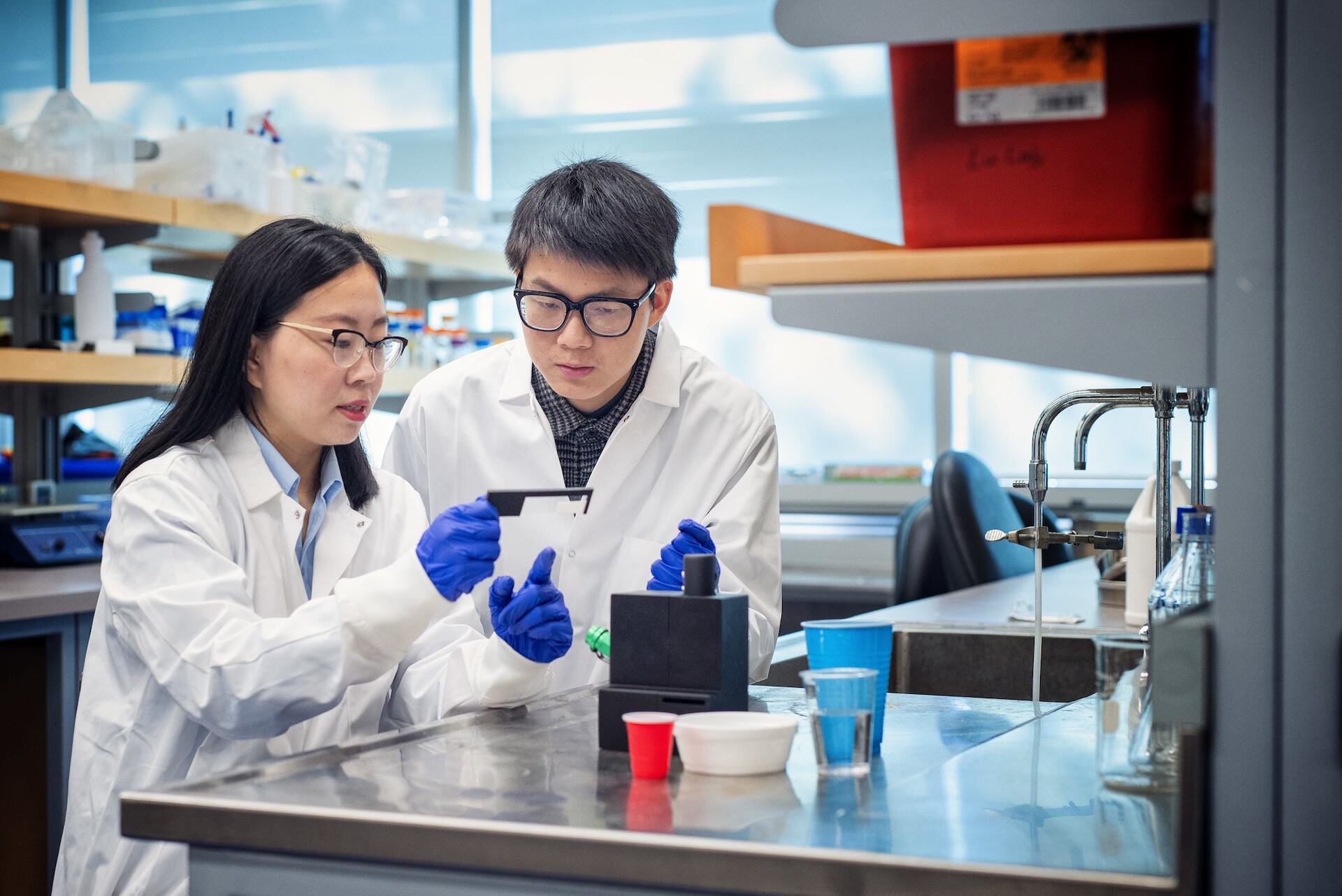 Dr. Tianxi Yang and student Peter Yang. Photo credit: Martin Dee.