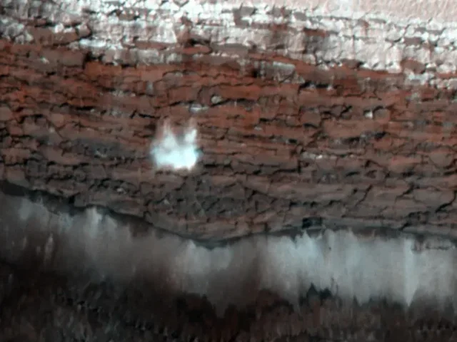 Martian spring involves lots of cracking ice, which led to this 66-foot-wide (20-meter-wide) chunk of carbon dioxide frost captured in freefall by the HiRISE camera aboard NASA’s Mars Reconnaissance Orbiter in 2015 NASA/JPL-Caltech/University of Arizona