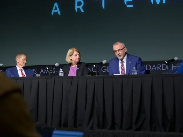 NASA Administrator Bill Nelson, left, NASA Deputy Administrator Pam Melroy, NASA Associate Administrator Jim Free, and NASA astronaut and Artemis II commander Reid Wiseman, right, are seen during an update on the agency’s Artemis campaign, Dec. 5, 2024, at the NASA Headquarters Mary W. Jackson Building in Washington. Credit: NASA/Bill Ingalls