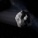 Typically, asteroids — like the one depicted in this artist’s concept — originate from the main asteroid belt between the orbits of Mars and Jupiter, but a small population of near-Earth objects may also come from the Moon’s surface after being ejected into space by an impact.