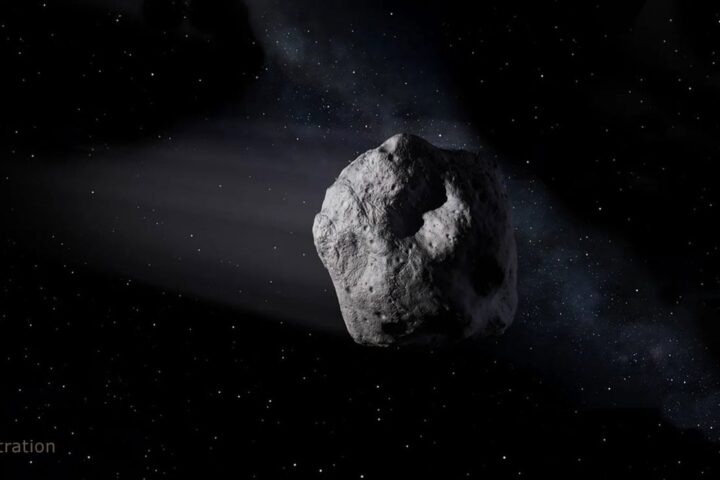 Typically, asteroids — like the one depicted in this artist’s concept — originate from the main asteroid belt between the orbits of Mars and Jupiter, but a small population of near-Earth objects may also come from the Moon’s surface after being ejected into space by an impact.