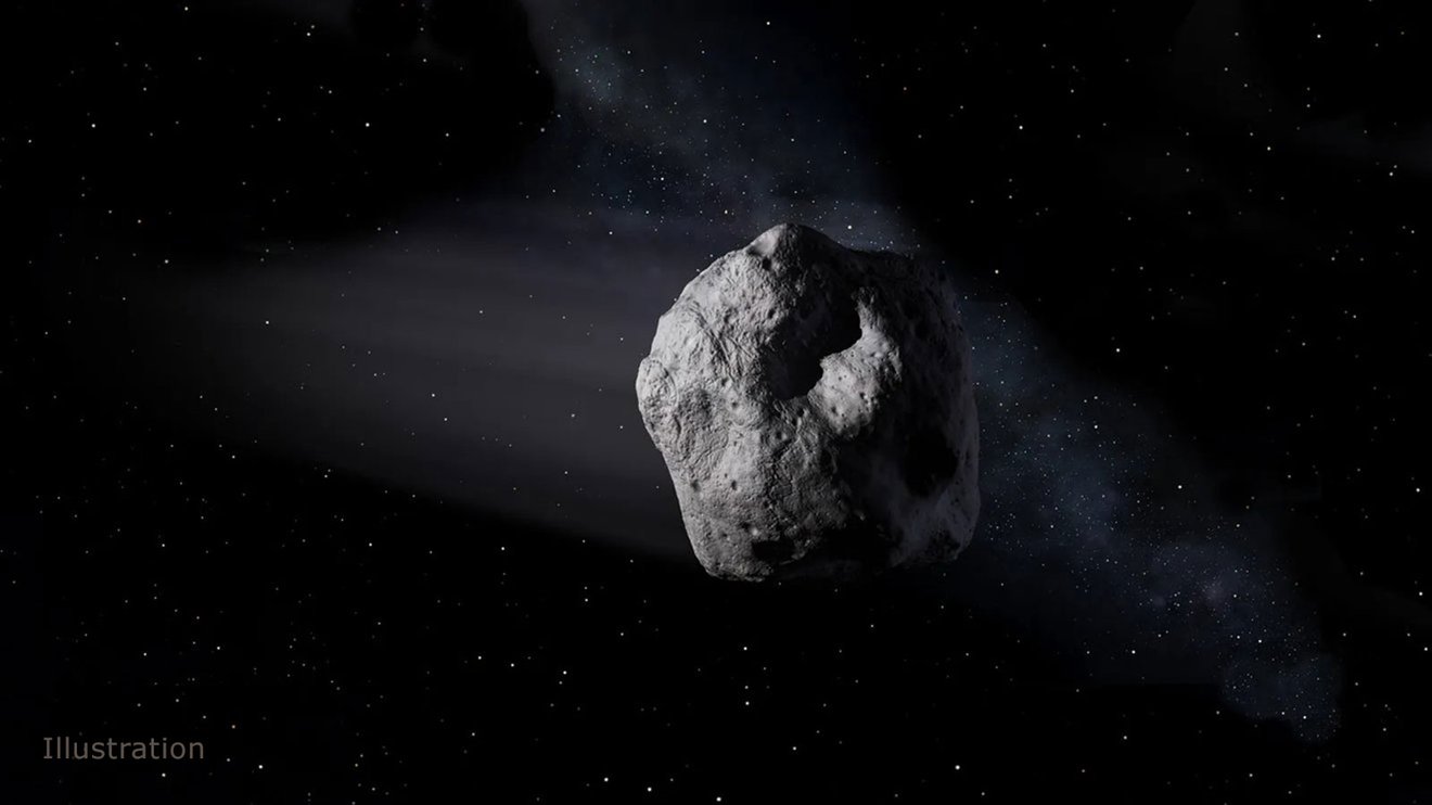 Typically, asteroids — like the one depicted in this artist’s concept — originate from the main asteroid belt between the orbits of Mars and Jupiter, but a small population of near-Earth objects may also come from the Moon’s surface after being ejected into space by an impact.