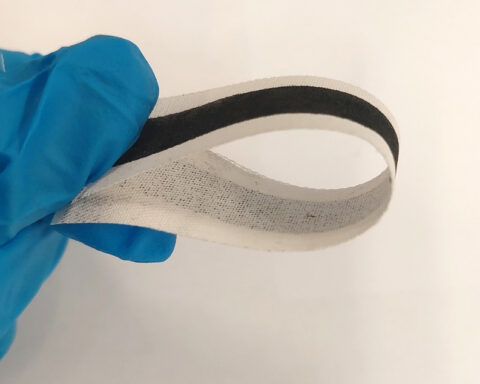 Strip of e-textile demonstrating the flexible qualities of ink jet printed graphene. Credit: Marzia Dulal