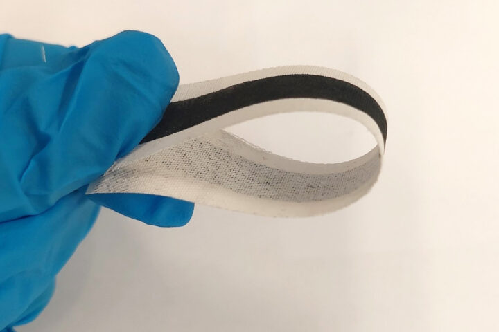 Strip of e-textile demonstrating the flexible qualities of ink jet printed graphene. Credit: Marzia Dulal