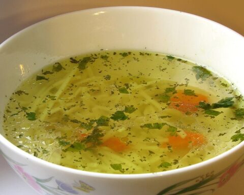 A bowl of clear soup with visible ingredients. Photo Source- Mariuszjbie (CC BY-SA 3.0)