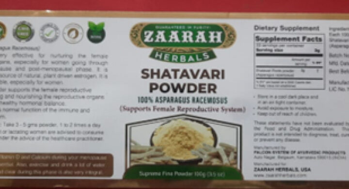 Zaarah Herbals Shatavari Powder Recalled for Lead, Photo Source: US food and drug administration