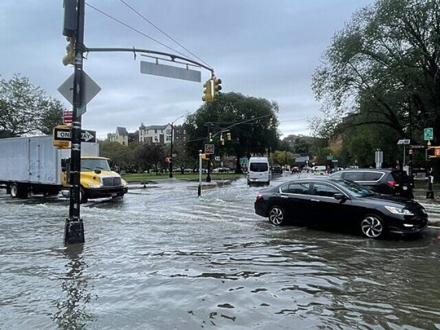 Flooding across roadways in Flatbush, Brooklyn, New York