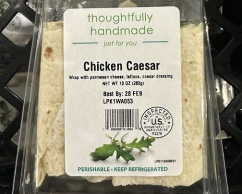 A packaged food item labeled "Chicken Caesar." Photo Source - USDA