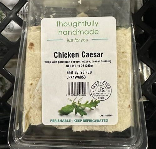 A packaged food item labeled "Chicken Caesar." Photo Source - USDA