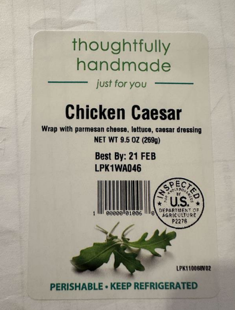 A food label for a product named "Chicken Caesar." Photo Source - USDA