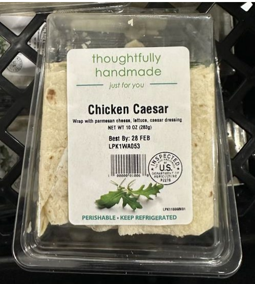 A packaged food item labeled "Chicken Caesar." Photo Source - USDA