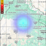 A map of an earthquake event, highlighting regions in northern India. Photo Source - National Center for Seismology (Twitter).