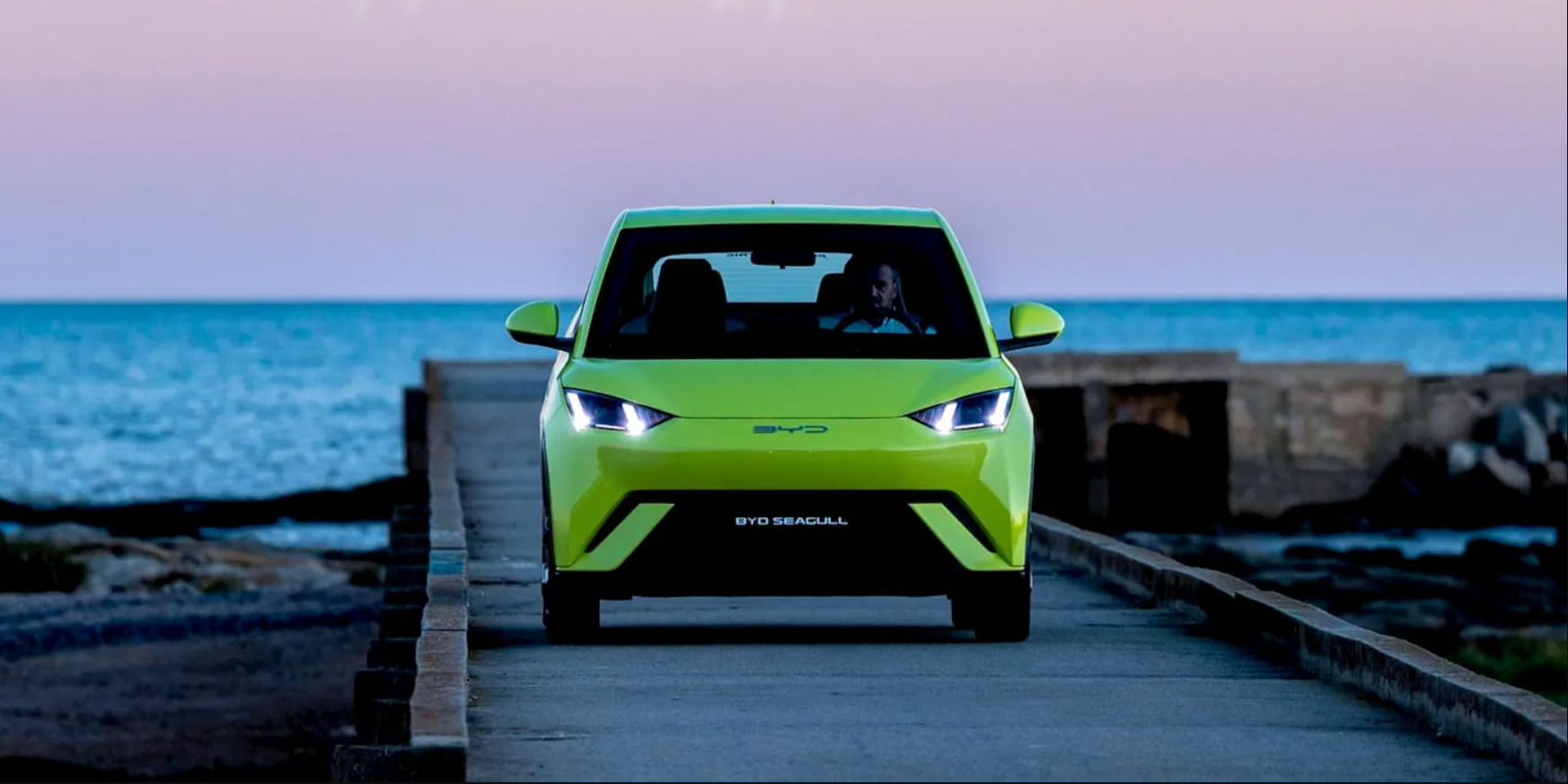 Representative image. Lime green BYD Seagull EV parked by the wate. Photo Source: BYD.