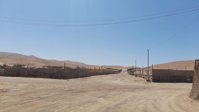 A dusty, unpaved road in a desert-like area with wooden fences and structures on either side. Photo Source - EurekAlert