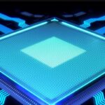 Glowing chip with blue lines