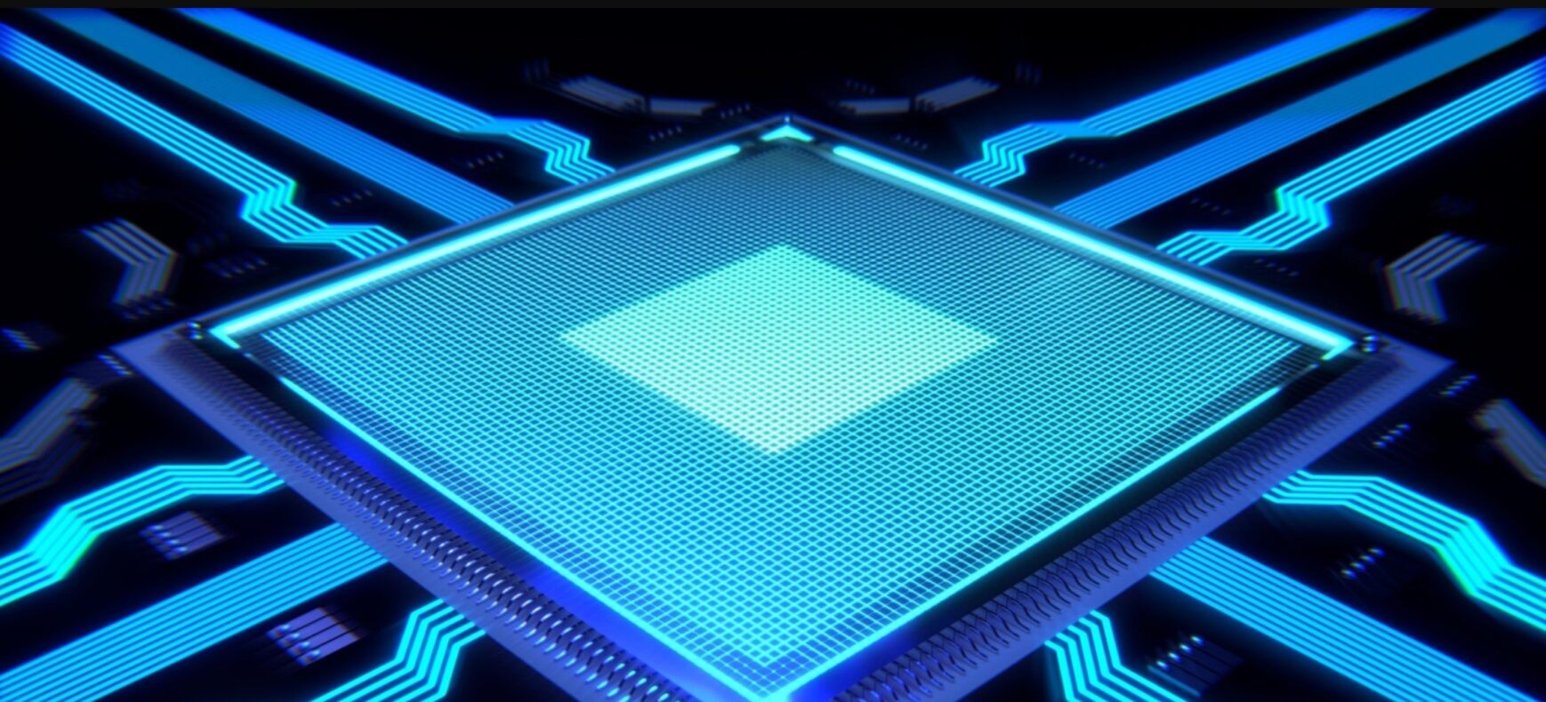 Glowing chip with blue lines