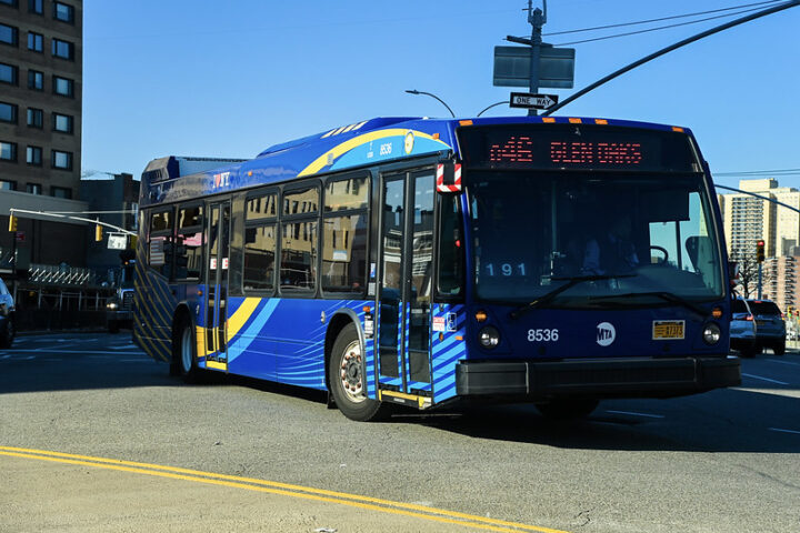 Representative image. Blue bus on road. Photo Source: Metropolitan Transportation Authority (CC BY 2.0).