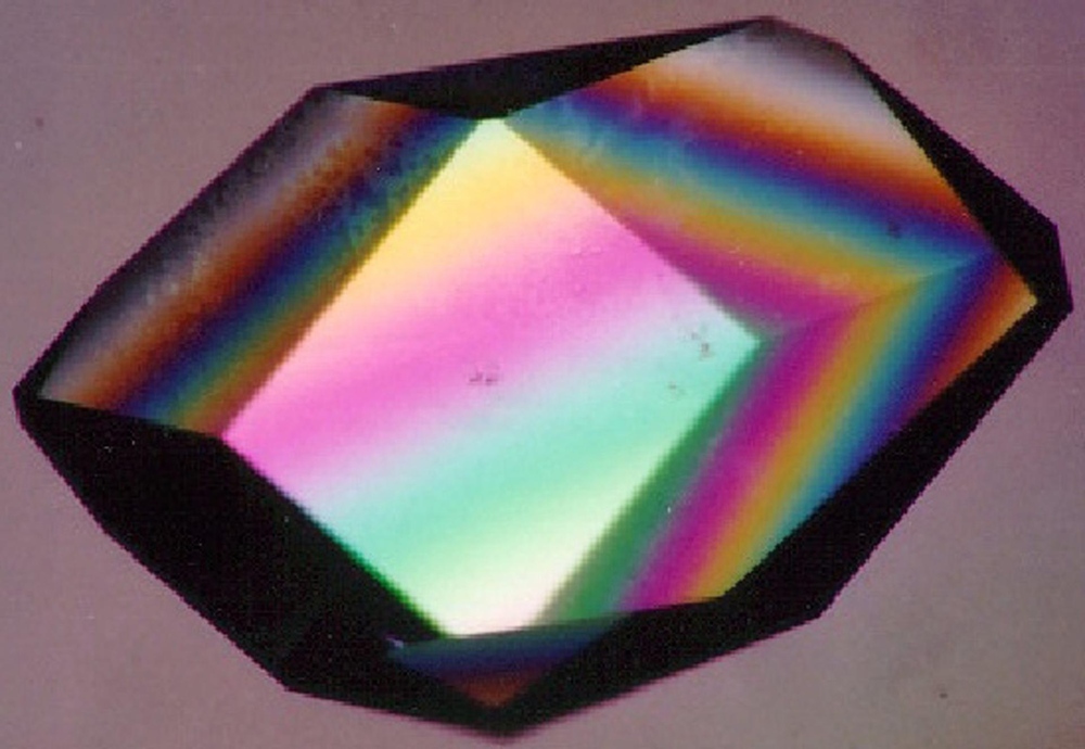 A Lysozyme crystal grown in microgravity, viewed under a microscope using X-ray crystallography. Photo Source: NASA