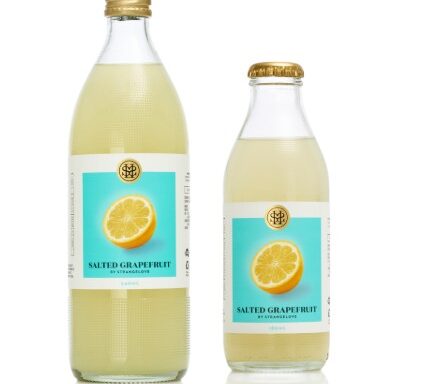 Two bottles of a beverage labeled "Salted Grapefruit" by StrangeLove. Photo Source: NSW food Government.