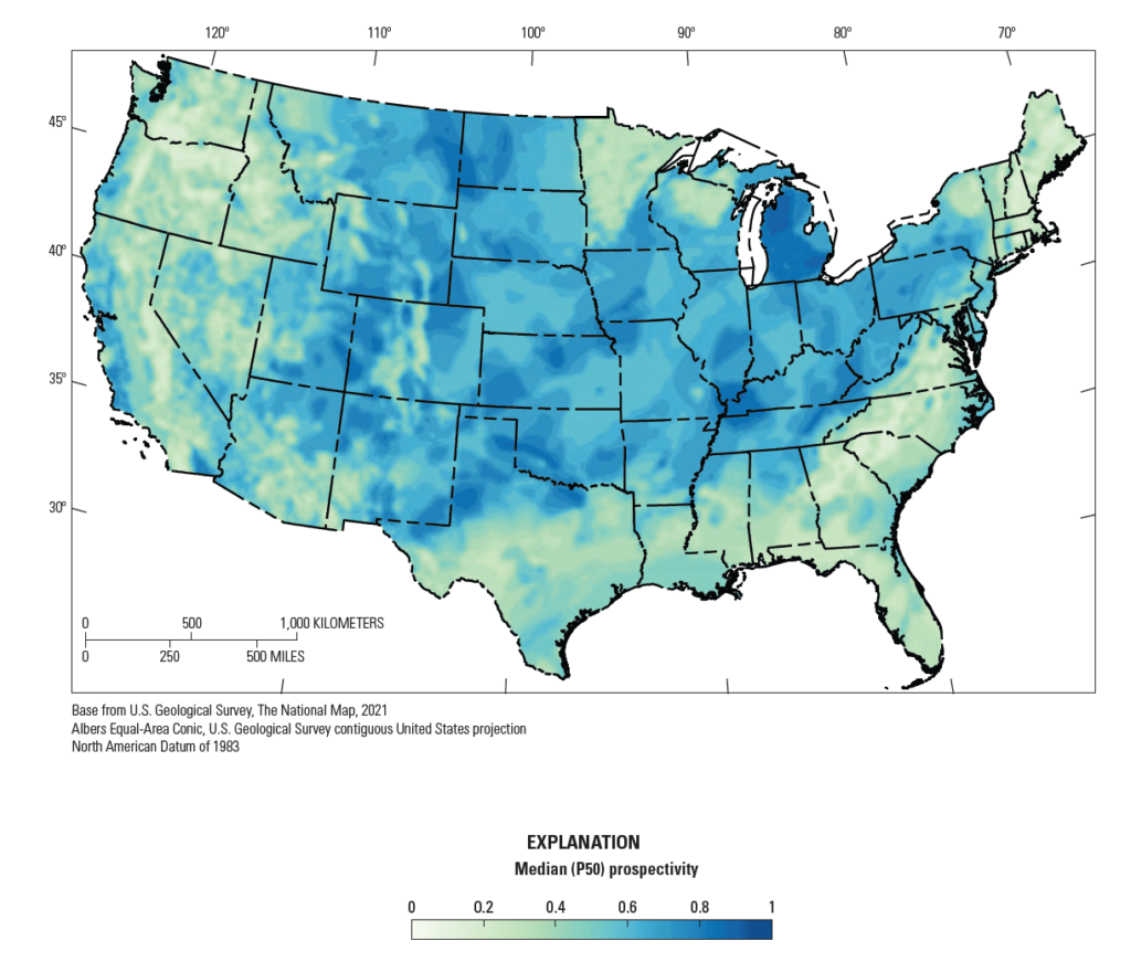 Map showing prospectivity of geologic hydrogen in the conterminous United States, Photo Source:Usgs.gov