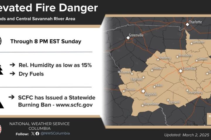 Fire danger warning, statewide ban. Photo Source: US National Weather Service Columbia South Carolina.