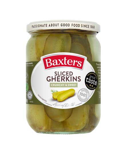 Sliced Gherkins Crunchy and Sweet.