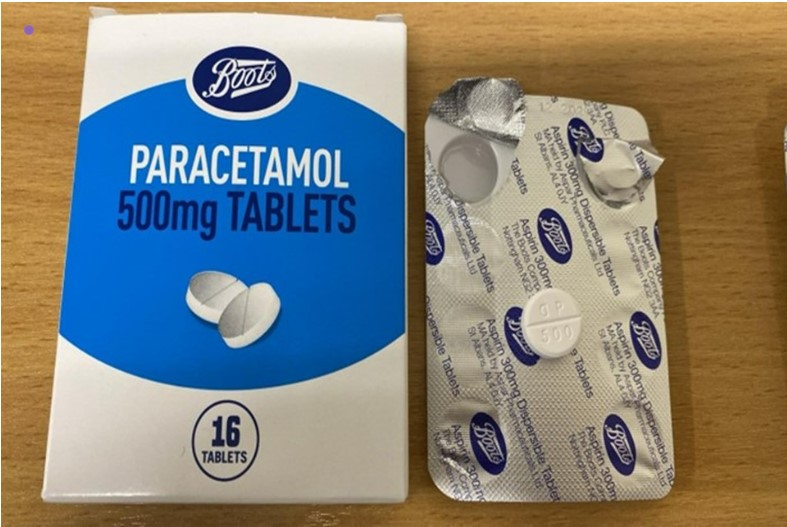 A box of Boots Paracetamol 500mg Tablets with 16 tablets inside. The packaging has the "Boots" logo at the top. Photo Source: (Gov.uk)