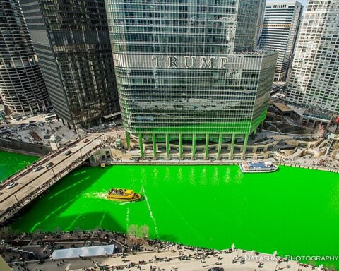 The Chicago River turns green for St. Patrick's Day.Photo Source: Natasha Jelezkina (CC BY-SA 2.0)