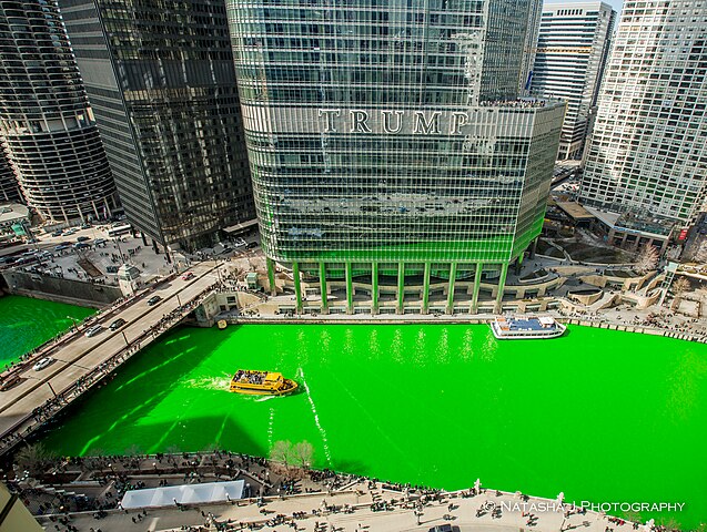 The Chicago River turns green for St. Patrick's Day.Photo Source: Natasha Jelezkina (CC BY-SA 2.0)