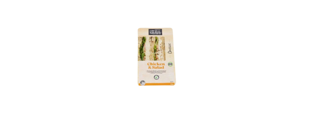 Coles Kitchen Chicken & Salad sandwich, With white packaging. Photo Source: Food Standards Australia New Zealand.