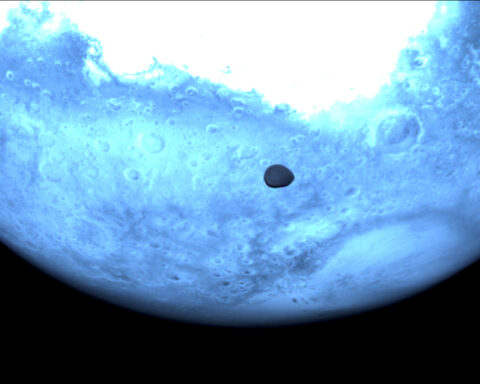 Mars and Deimos viewed by Hera's Hyperscout H.Photo Source:ESA