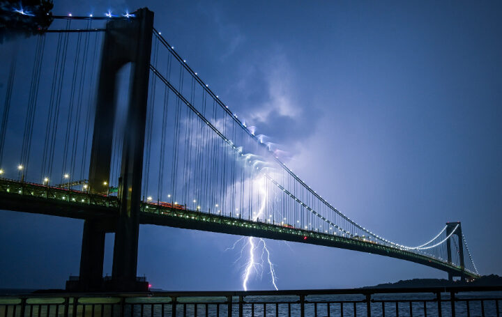 Verrazzano Bridge, lightning, dramatic night. Photo Source: mta.info.