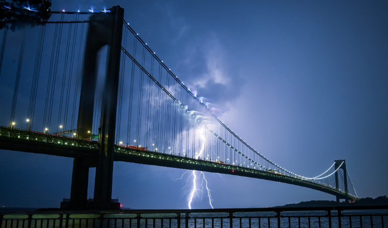 Verrazzano Bridge, lightning, dramatic night. Photo Source: mta.info.