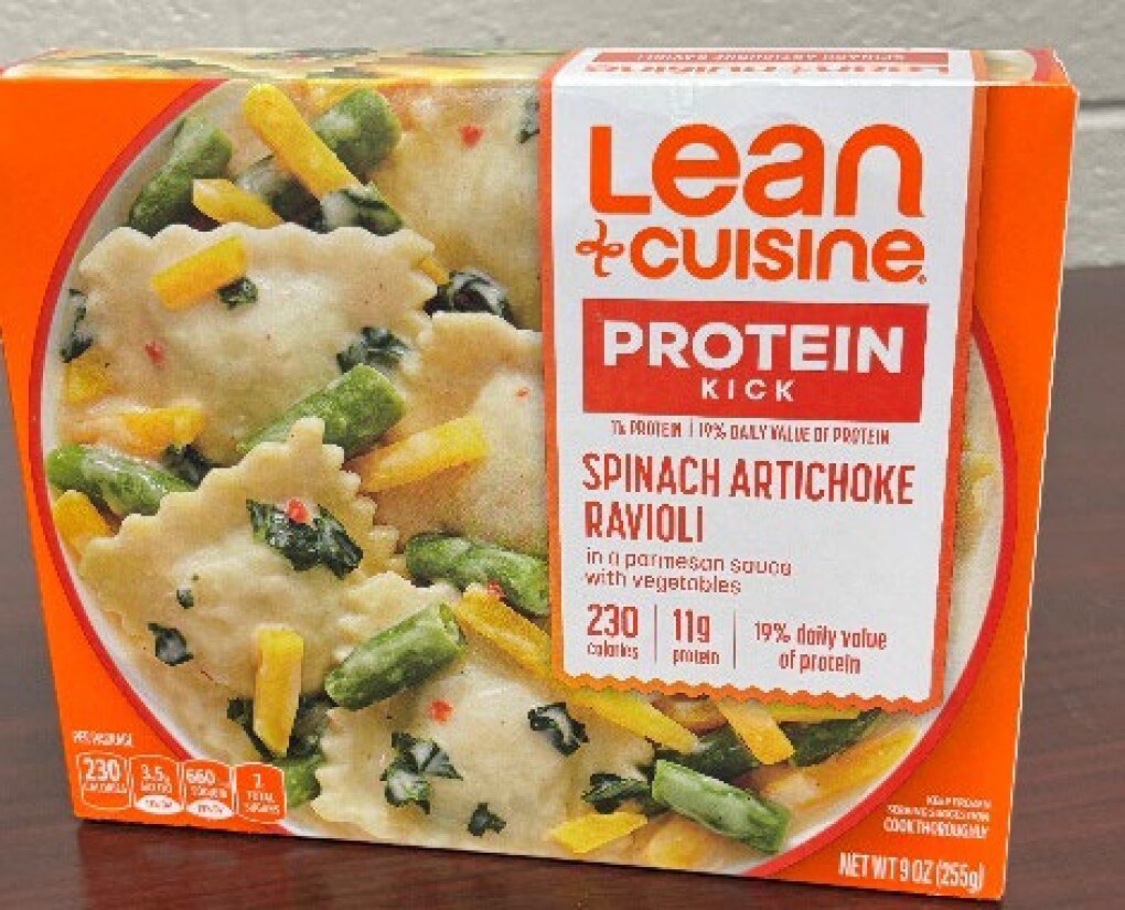 The packaging of Lean Cuisine Protein Kick Spinach Artichoke Ravioli. Photo Source - Nestle