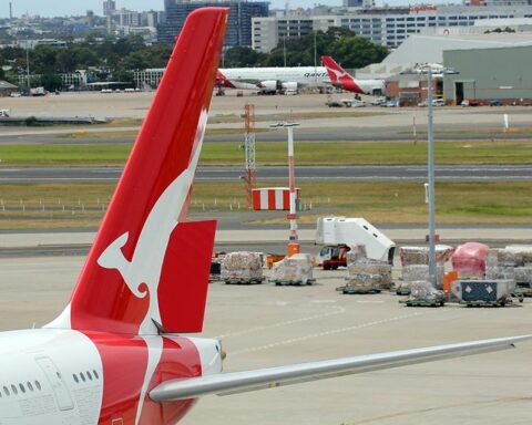 Representative Image. Qantas plane - Flying Kangaroo tail logo. Photo Source: Neerav Bhatt