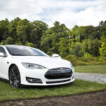 Representative Image. White Tesla Model S park on the green grass. Photo Source: Pickpik.com