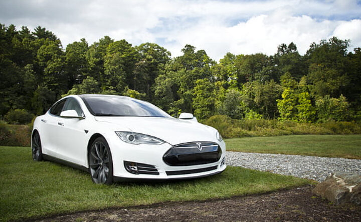 Representative Image. White Tesla Model S park on the green grass. Photo Source: Pickpik.com