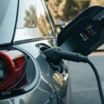 Representative Image: Electric vehicle (EV) being charged. The charging cable is plugged into the car’s charging port, with the port cover open, displaying indicator lights and symbols. Photo Source: Pexel (Kindel Media)